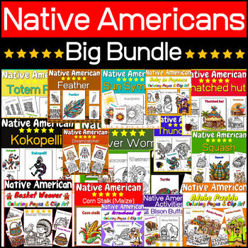 Preview of Bundle Native American Unit - Coloring Pages & Clip Art ⭐ Indigenous People ⭐