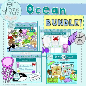 Preview of Bundle! Ocean Clipart, Coloring, Reading, Writing Activities, and a Game!