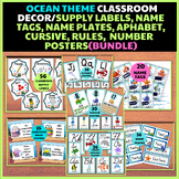 Bundle|Ocean Theme Classroom Decor|Name Desk Plates,Tags, 