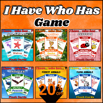 Preview of Bundle Of "I Have Who Has" Game About Reptiles,Birds,Insects... Sea Animals.