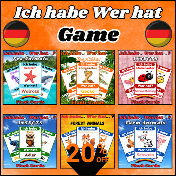 Preview of Bundle Of I Have Who Has Game, Reptiles,Birds,Insects... Sea Animals, In German.