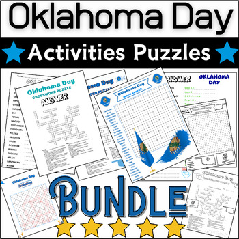 Preview of Bundle Oklahoma Day Activities: Word Scramble/Word Search/Crossword ⭐No Prep⭐