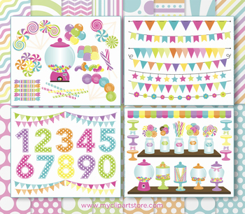 Preview of BIG BUNDLE - Candyland, Sweets, Candy Clipart and Digital Paper