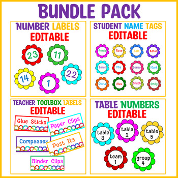 Preview of Bundle Pack, Flower Theme Classroom Decor Bundle Pack, Name Labels