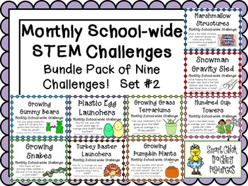 Preview of Bundle Pack of 9 Monthly School-Wide STEM Challenges! Set #2