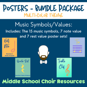 Preview of Bundle Package 29 Posters multi-color (Note & Rest Values and Music Symbols)