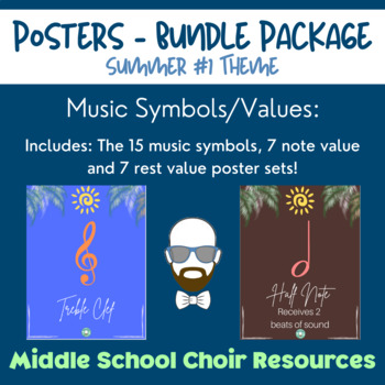 Preview of Bundle Package - 29 Posters summer #1 theme (Note & Rest Values & Music Symbols)