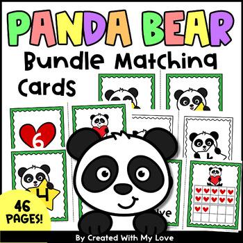 Preview of Bundle Panda Letters & Numbers Matching Cards, Kindergarten Back To School Math