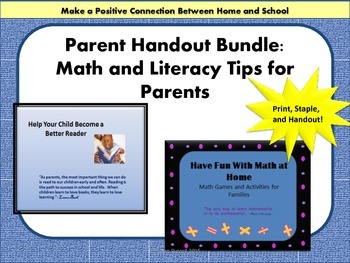 Preview of Parent Handouts for Literacy and Math Building Skills at Home