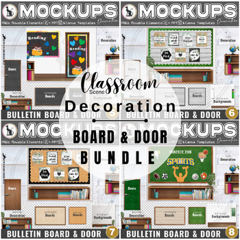 Preview of Bundle Bulletin Board Posters and Door Decoration Mockups PNGs & PPT & Canva