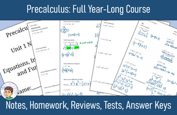 Preview of Precalculus Full Year Long Course: Notes, HW, Reviews, Tests, Answers