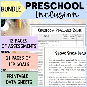 Preview of Bundle Preschool Assessment & IEP Goal Bank - Preschool Inclusion Data Sheets