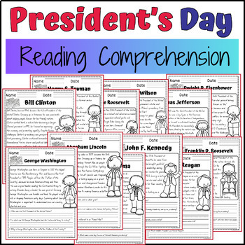 Preview of Bundle President's Day Biography Reading Passages and Worksheets Activity