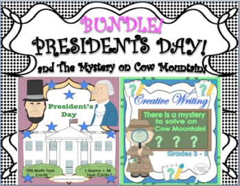 Preview of Bundle Presidents Day Math + The Mystery on Cow Mountain reading comprehension