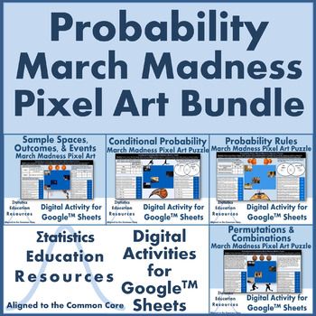 Preview of Bundle: Probability March Madness Pixel Art Puzzles (Common Core Aligned)