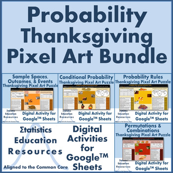 Preview of Bundle: Probability Thanksgiving Pixel Art Puzzles (Common Core Aligned)