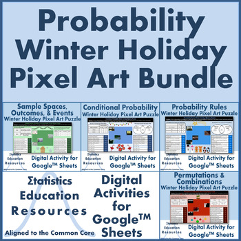 Preview of Bundle: Probability Winter Holiday Pixel Art Puzzles (Common Core Aligned)
