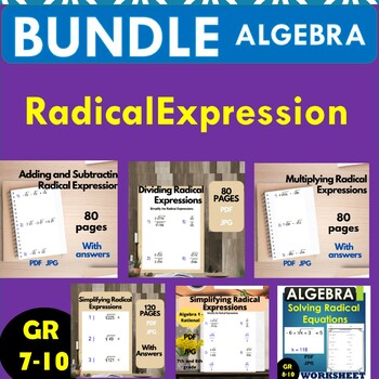 Preview of Bundle Radical Expressions Worksheets - Algebra 1 -Radical Expressions