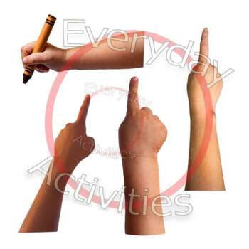 Preview of Stock Photo Bundle Hands Holding Brown Crayon, Pointing, Left, Right Adult
