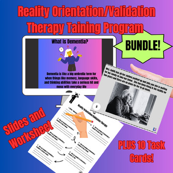 Preview of Bundle! Reality Orientation Validation Therapy Slides, Worksheets & Task Cards