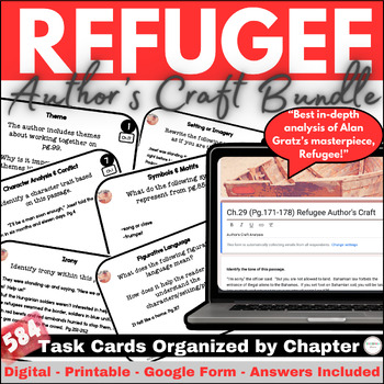 Preview of Bundle Refugee Author's Craft Task Cards Chapters for Entire Novel
