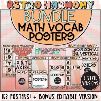 Preview of Bundle - Retro Math Vocab Reference Posters - Secondary Math Classroom Decor