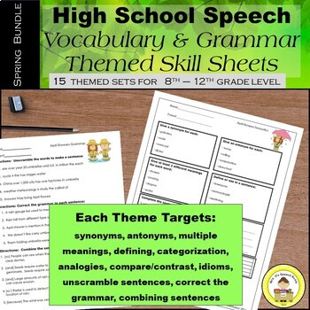 Preview of SPRING High School Speech Therapy Vocabulary and Grammar Skill Sheets Bundle