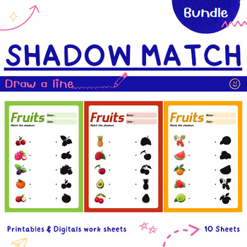 Preview of Bundle : Shadow Matching: Draw a Line : Fruits