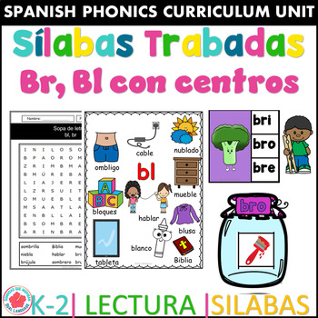Preview of Bundle Silabas trabadas br, bl Centros de Aprendizaje y hojas de trabajo