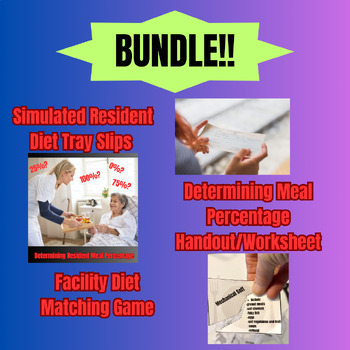 Preview of Bundle Simulated Diet Tray Slips, Meal Percentage Handout, Matching Game Diets