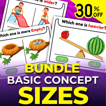 Preview of Bundle Sizes " Basic Concepts ", Printable Task Cards and worksheet opposite