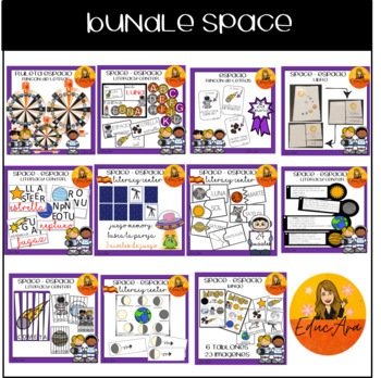 Preview of Bundle Space. Literacy center in spanish // Rincón de letras. Espacio