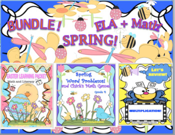 Preview of Bundle Spring ELA + Math independent workbook Google Slides Drag + Drop