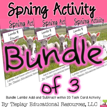 Preview of Bundle Spring Lambs Add and Subtract Flowers 0 to 20 Math