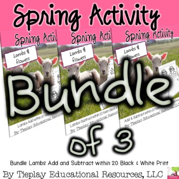 Preview of Bundle Spring Lambs Add Subtract Flowers 0 to 20 black white print No Prep
