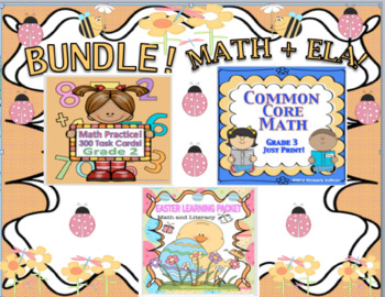 Preview of Bundle Spring Math + ELA Task Cards Google Slides Independent Workbook