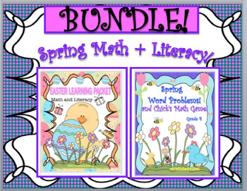 Preview of Bundle Spring Math + Literacy Game  Word Problems Grammar Google Classroom