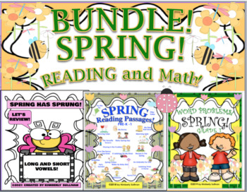 Preview of Bundle Spring Reading Math Phonics Word Problems Google Slides Drag + Drop