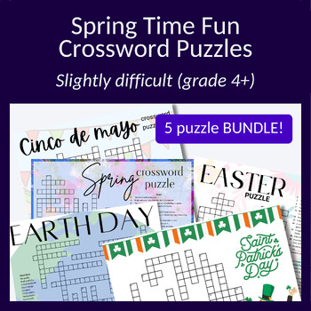 Preview of Bundle! 5x spring-theme crossword puzzles. Great research activity for grade 4+