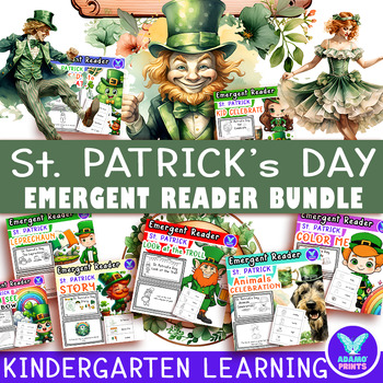 Preview of Bundle St. Patrick's Day Emergent Reader Kindergarten ELA NO PREP Activity