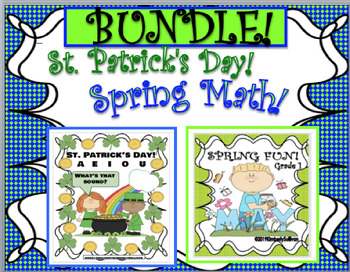 Preview of Bundle St. Patrick's Day + Spring Math Vowel Sounds Google Classroom Workbook