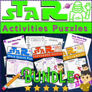 Preview of Bundle Star Wars Day Activities: Word Scramble/Word Search/Crossword ⭐No Prep⭐