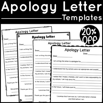 Preview of Bundle Student Apology Letter Template Apology Letter Notes for Kids 4 Templates