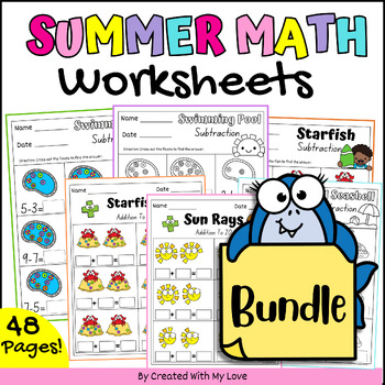 Preview of Bundle Summer Addition & Subtraction Worksheets, End Of The Year Reviews