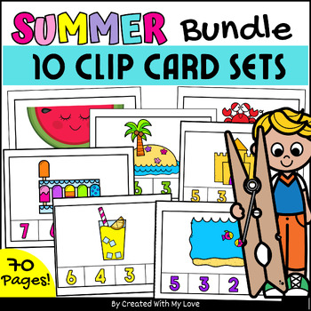 Preview of Bundle Summer Counting Numbers 1-10 Clip Cards, End Of The Year Math Center
