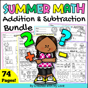 Preview of Bundle Summer Math Addition and Subtraction, Kindergarten End Of Year Reviews