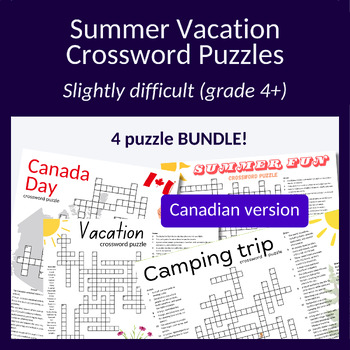 Preview of Bundle! Summer vacation crossword puzzles (Canadian audience). Grade 4+!