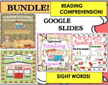 Preview of Bundle Thanksgiving Christmas reading comprehension Google Slides phonics