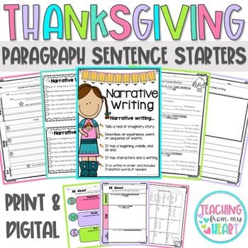 Preview of Bundle: Thanksgiving & Veterans Day Paragraph Writing Sentence Starters