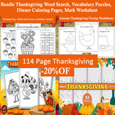 Bundle Thanksgiving Word Search, Vocabulary Puzzles, Math 